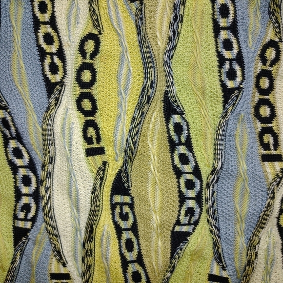 COOGI Spellout Sweater 3XL Mercerized Cotton 3D Knit Blue Green Black RARE - Picture 2 of 9